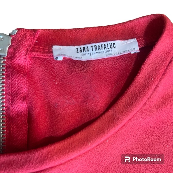 Zara trafaluc 90’s crushed red velvet mini dress size large Minimalist party y2k - Picture 3 of 5